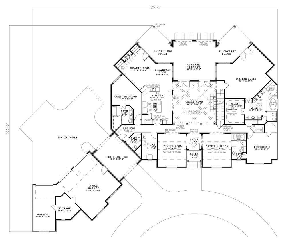Floor Plan First Story of European Plan #153-1716